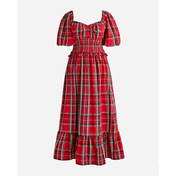 J. Crew Smocked-Waist Puff Sleeve Cotton Poplin Midi Dress Sz S - Picture 10 of 10